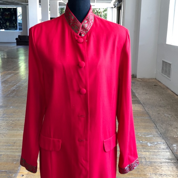 Red, medium length high neckline embellished, vintage jacket - Picture 8 of 11